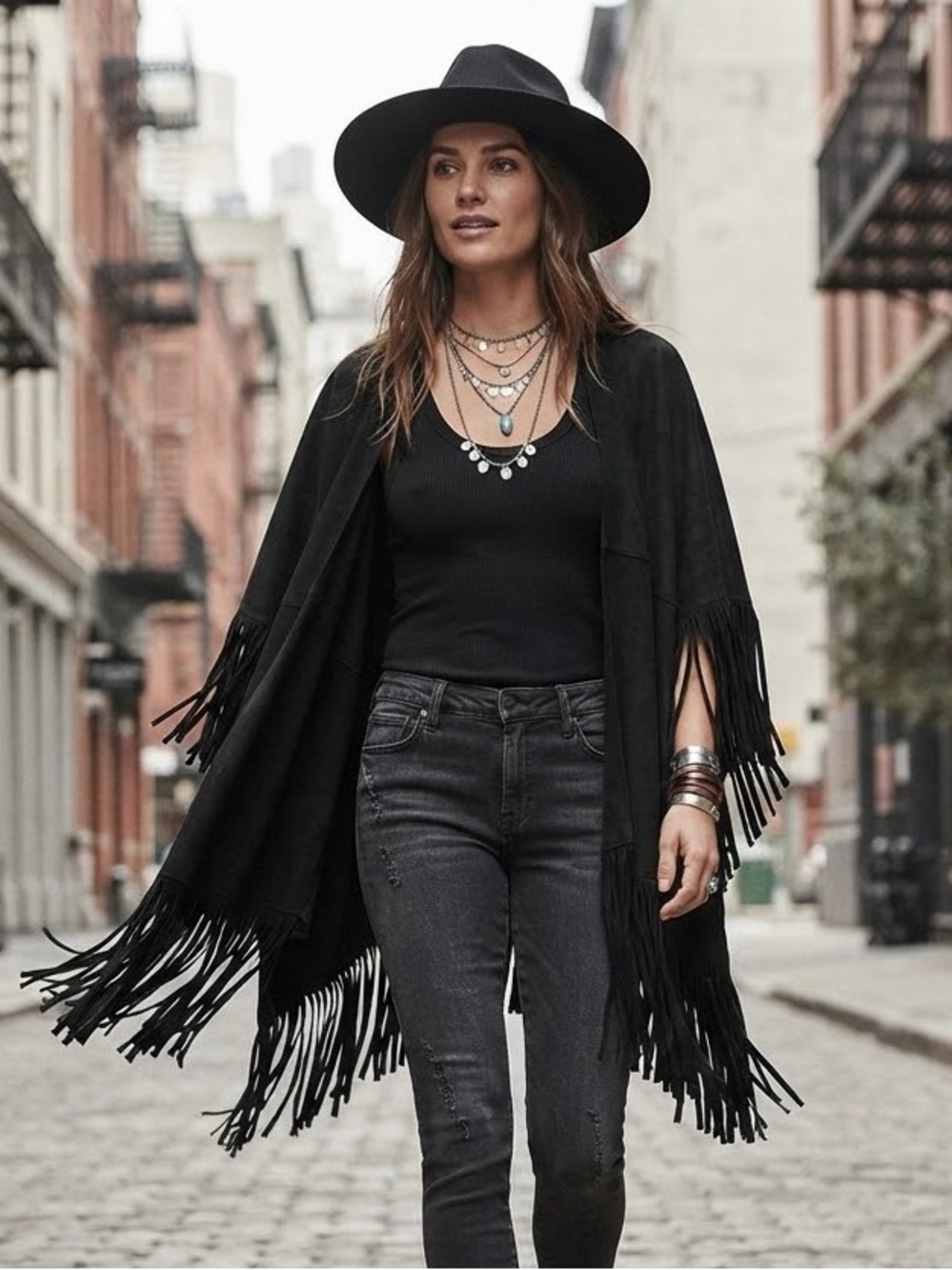 NYGARD Black Faux Suede Fringe Wrap Shawl OS